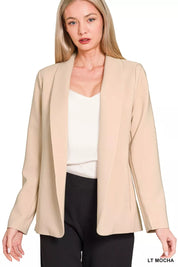 LT MOCHA Zenana Woven Long Sleeve Blazer With Lining | Daverri Fashions