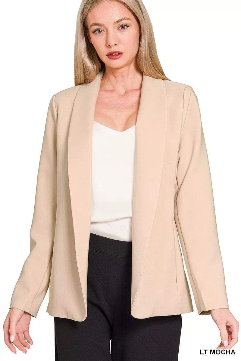 LT MOCHA Zenana Woven Long Sleeve Blazer With Lining | Daverri Fashions