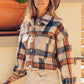 BiBi Brushed Plaid Crop Jacket with Pockets Jackets