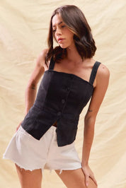 SO ME Button Down Sleeveless Game Day Fitted Denim Top | Daverri Fashions