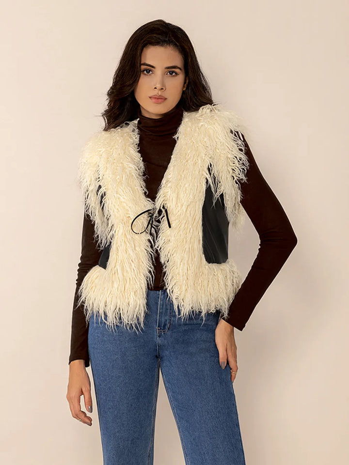 Tied Fringe Contrast Vest | Vest Jackets Daverri Fashions