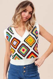 BiBi Diamond Granny Square Sweater Vest | Sweater Vests Daverri Fashions