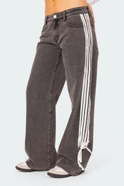 Side Striped Loose Fit Jeans | Jeans Daverri Fashions
