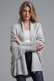 Gray One Size Dolman Sleeve Open Front Ribbed Trim Longline Cardigan | Cardigans Daverri Fashions