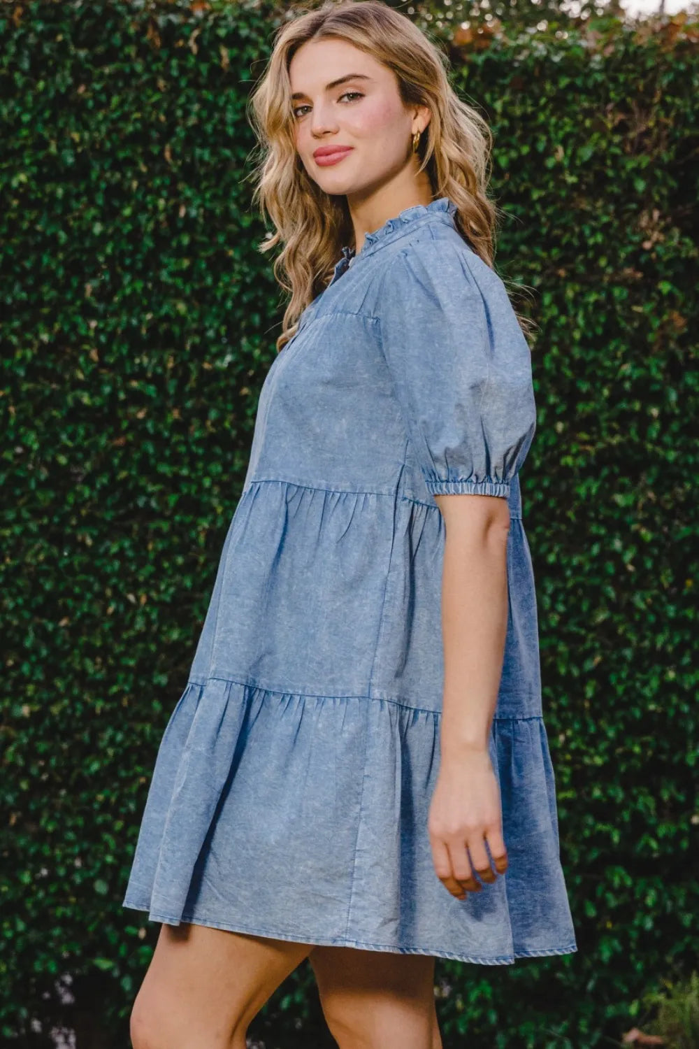 ODDI Washed Tiered Mini Denim Dress | Mini Dresses Daverri Fashions