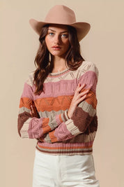 SO ME Multi Color Wavy Stripe Sweater Top | Daverri Fashions