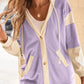 Waffle Contrast Knit Color Block Patchwork Button Front Oversize Hoodie - DAVERRI FASHIONS