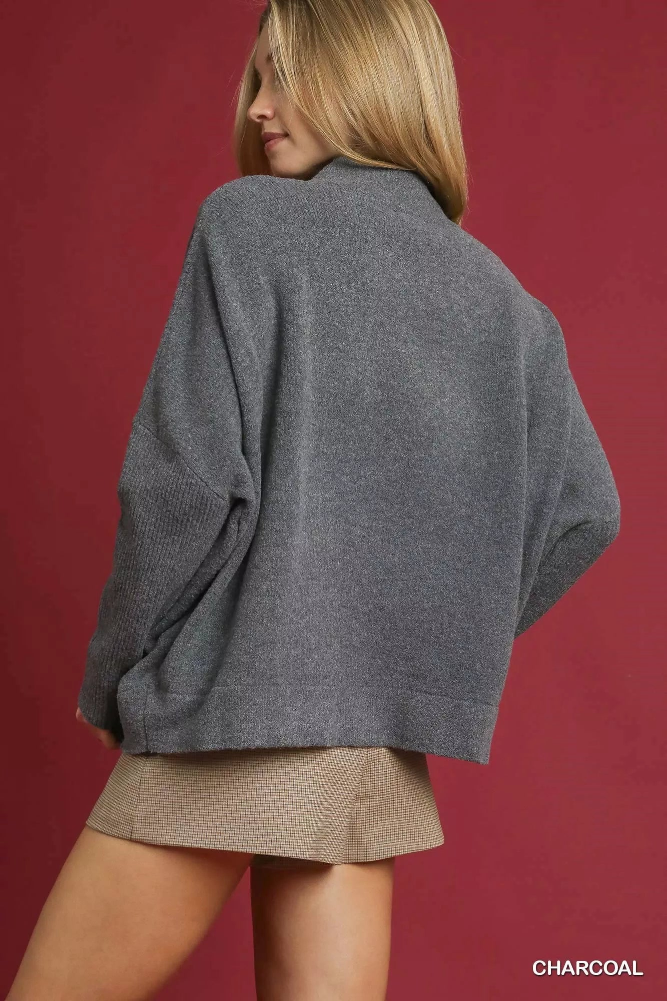 Umgee V-Neck Sweater with Wide Trim Detail | Sweaters Daverri Fashions
