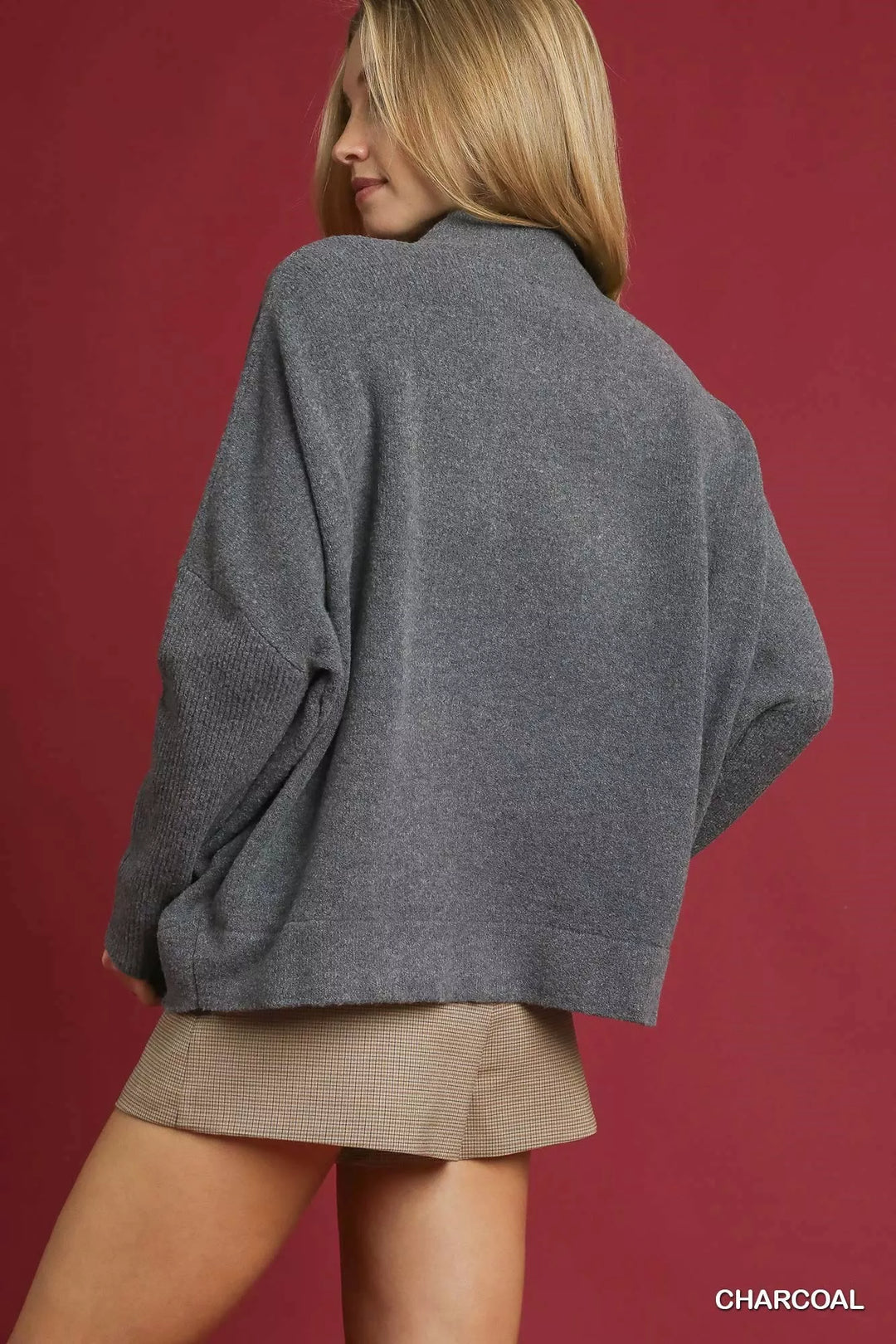 Umgee V-Neck Sweater with Wide Trim Detail | Sweaters Daverri Fashions