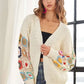 ADORA Full Size Contrast Crochet Open Front Long Sleeve Cardigan - DAVERRI FASHIONS