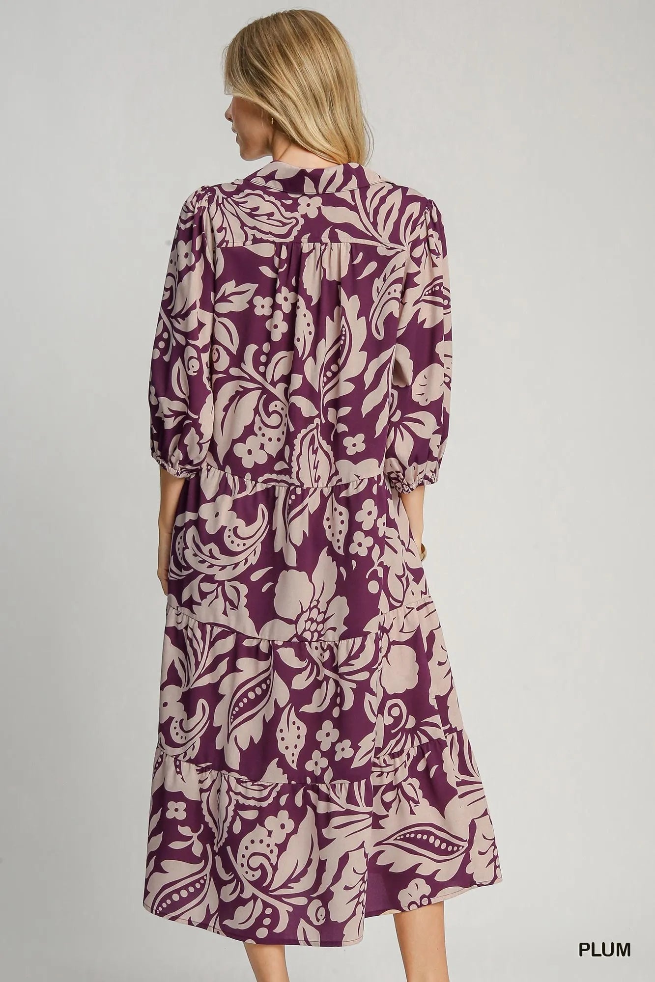 Umgee Floral Print Tiered Midi Dress Midi Dresses