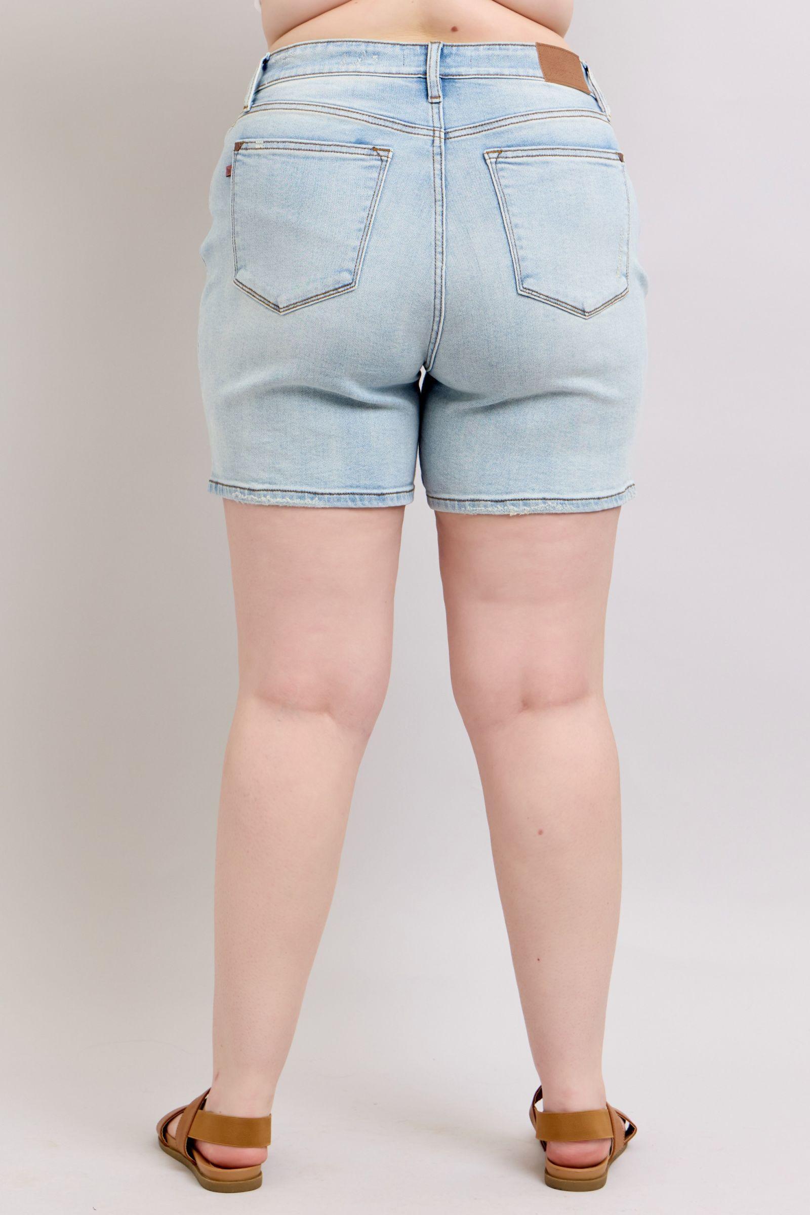 Judy Blue Full Size 2 Button Denim Shorts with Pockets Plus Size - DAVERRI FASHIONS