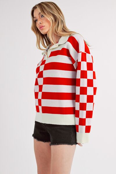 Aemi + Co Striped & Checkered Drop Shoulder Sweater Sweaters