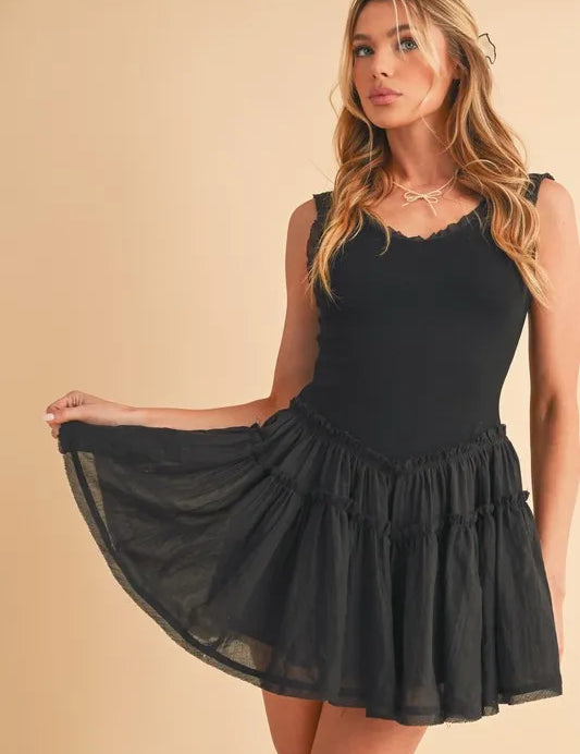 Aemi+Co Frill Sleeveless Drop Waist Mini Dress | Daverri Fashions