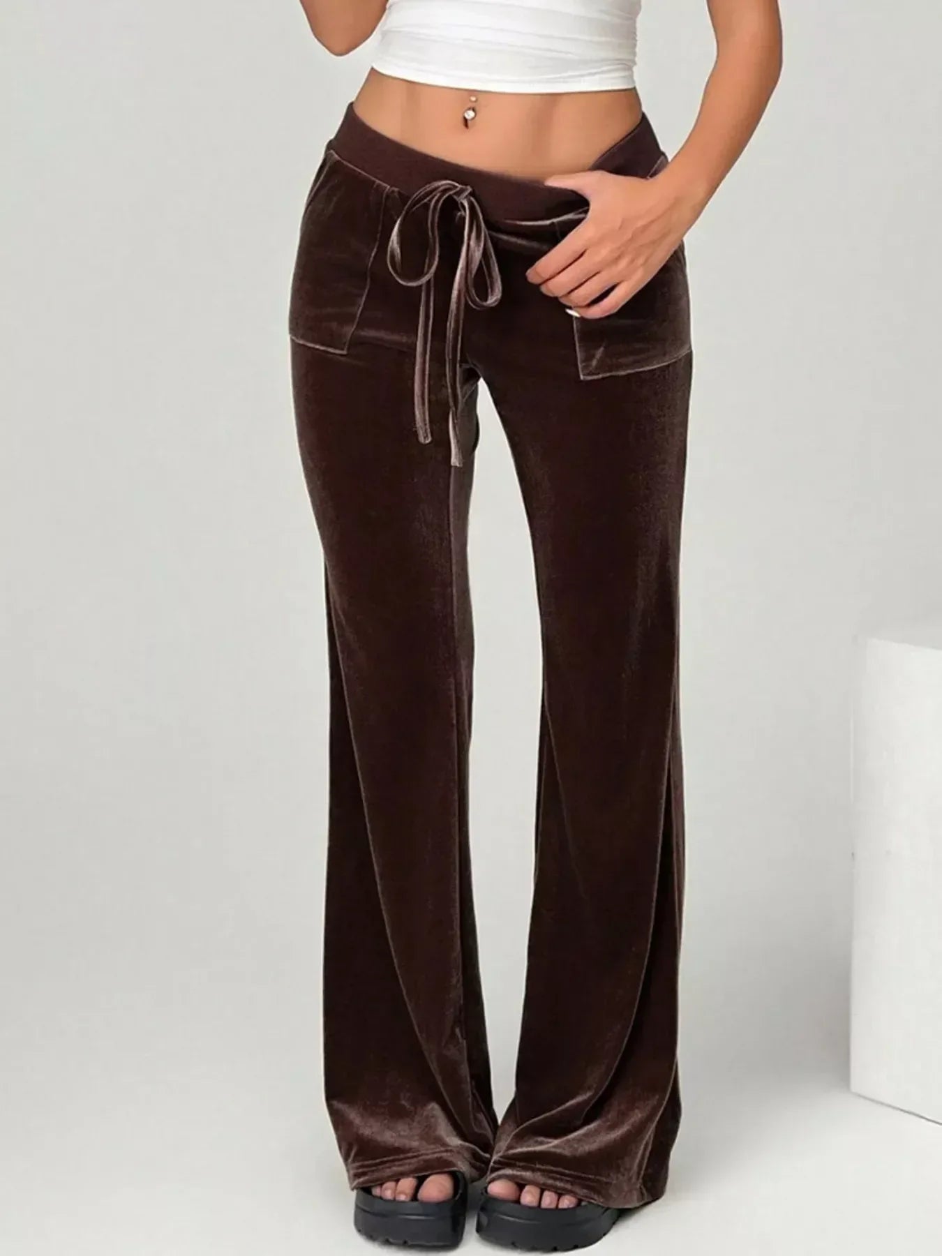 Daverri Fashions Velvet Flare Leg Pants - DAVERRI FASHIONS