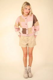 VERY J Color Block Button Down Textured Sweater Cardigan | Sweaters Daverri Fashions