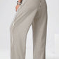 Beige and black striped high-waist elastic pocketed loose pants