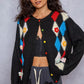 POL Button Down Diamond Pattern Round Neck Cardigan - DAVERRI FASHIONS
