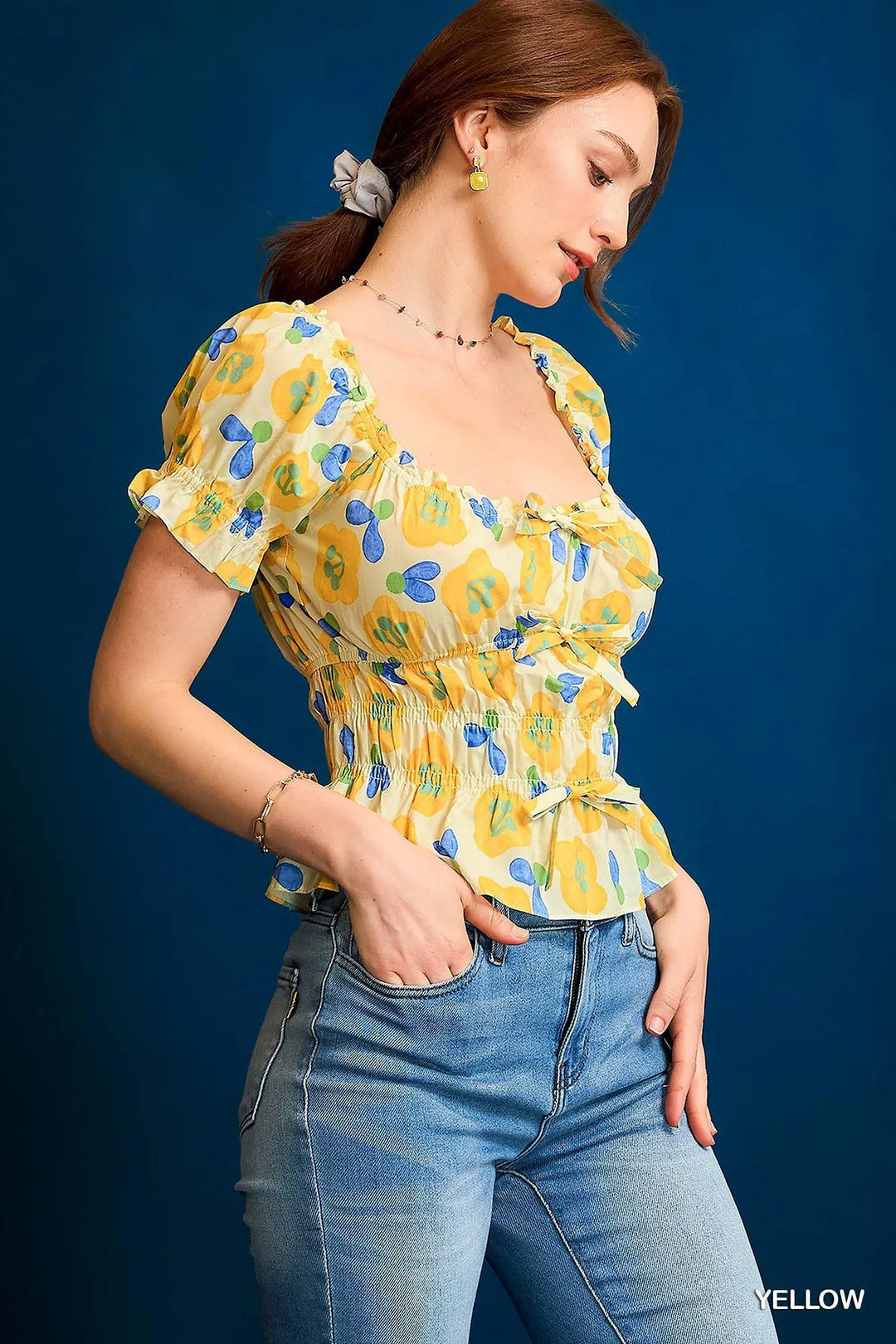 Umgee Floral Smocked Peplum Blouse