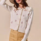 SO ME Collared Floral Embroidered Button Down Sweater Cardigan - DAVERRI FASHIONS