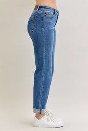 Judy Blue Full Size Mid Rise BF Classic Cuffed Jeans Plus Size | Jeans Daverri Fashions