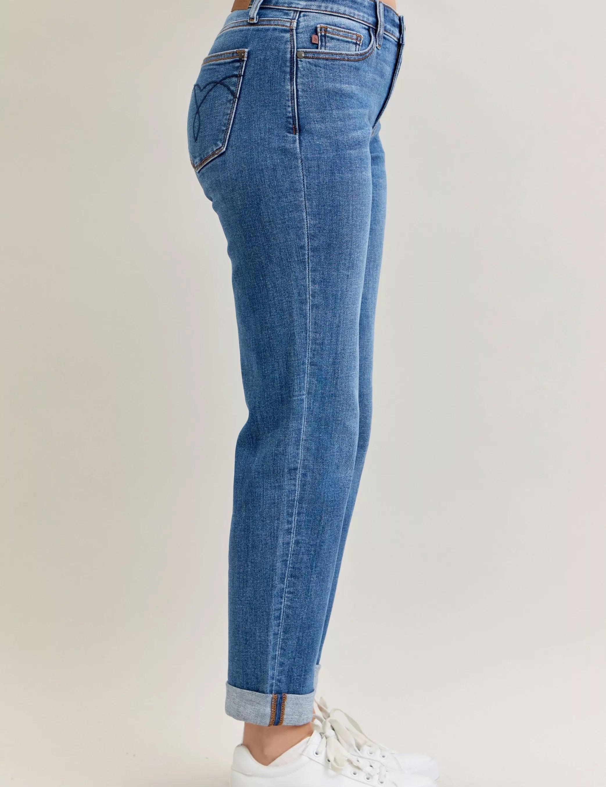 Judy Blue Full Size Mid Rise BF Classic Cuffed Jeans Plus Size | Jeans Daverri Fashions