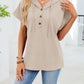 Daverri casual waffle knit button-front hooded top, beige, front view