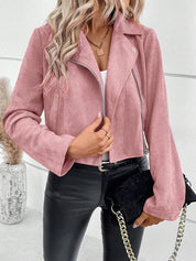 Zip Up Suede Cropped Moto Jacket | Jackets Daverri Fashions