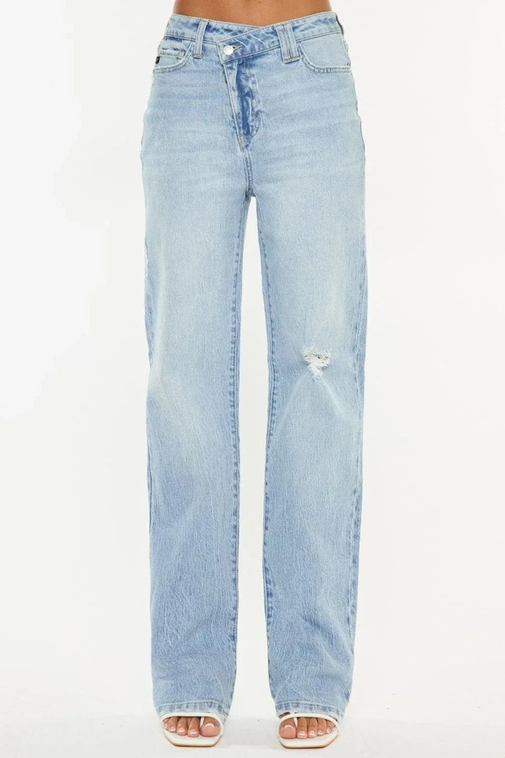 Kancan Distressed High Waist Straight Jeans - DAVERRI FASHIONS