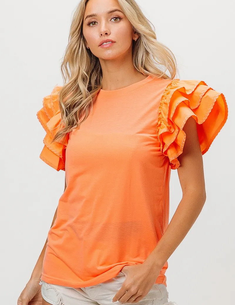 BiBi Knit Top Woven Ruffle Tiered Sleeves | Blouses Daverri Fashions