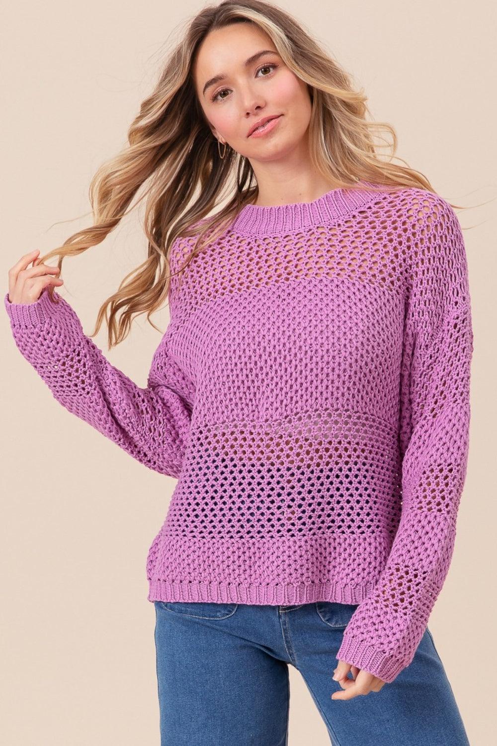BiBi Openwork Long Sleeve Knit Top Sweaters