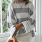 Cozy ribbed knit plus size sweater with white and gray stripes