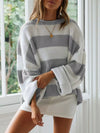 Cozy ribbed knit plus size sweater with white and gray stripes