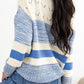 Cozy openwork striped knit long-sleeve sweater in cream and blue