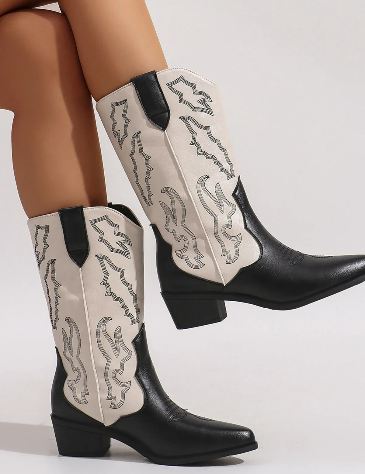 Black Point Toe Block Heels Boots | Boots Daverri Fashions