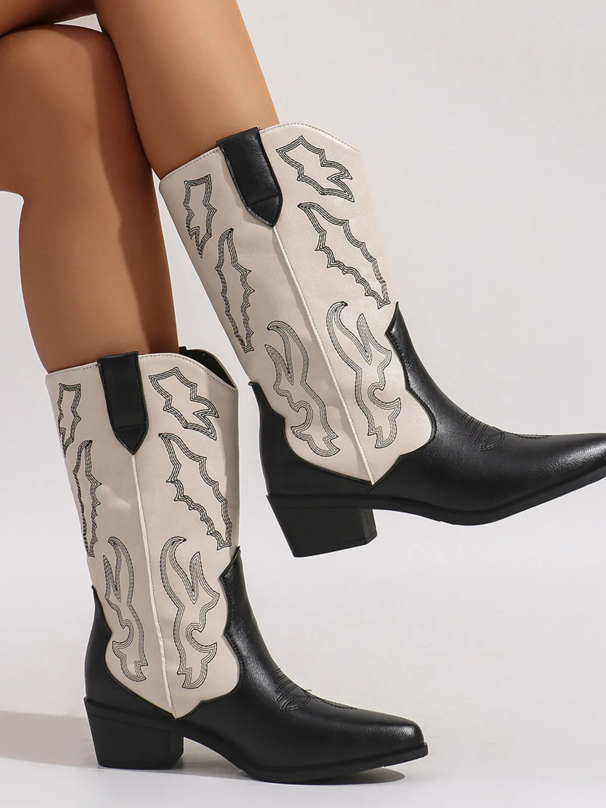 Black Point Toe Block Heels Boots | Boots Daverri Fashions