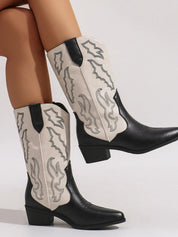 Black Point Toe Block Heels Boots | Boots Daverri Fashions