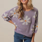 BiBi Floral Pattern Slit Sweater Lavender - DAVERRI FASHIONS