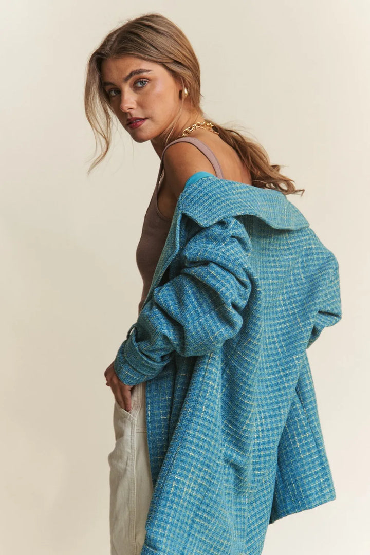 J.NNA Tweed Double-Breasted Long Sleeve Coat | Coats Daverri Fashions