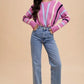 Annie Wear Chevron Stripe Round Neck Ribbed Sweater Sweaters