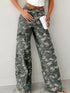 Camo Print Wide Leg Cargo Jeans - DAVERRI FASHIONS