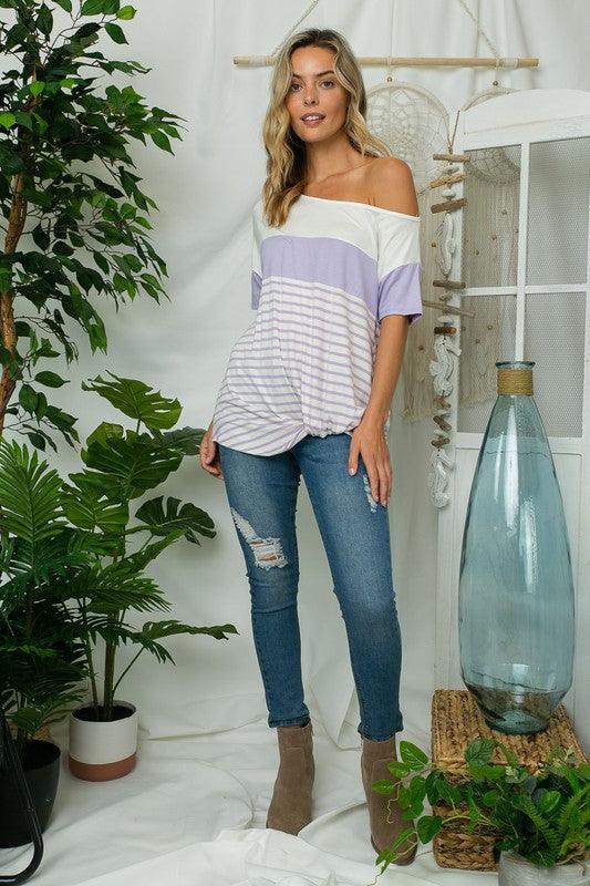 Plus Front Twist Off Shoulder Striped Top Shirts & Tops