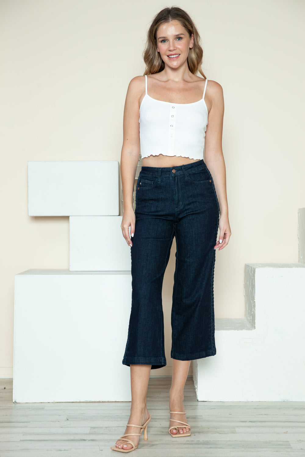 Judy Blue Full Size Side Seam Braid Detail Crop Wide Leg Jeans Jeans