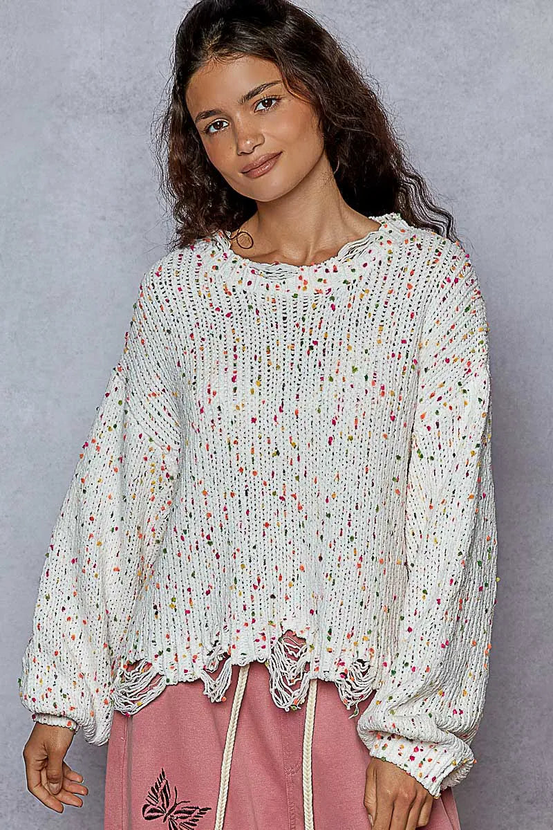 POL Round Neck Fringed Hem Sweater | Sweaters Daverri Fashions