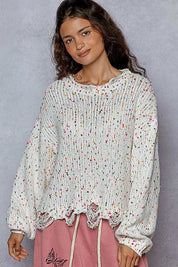 POL Round Neck Fringed Hem Sweater | Sweaters Daverri Fashions