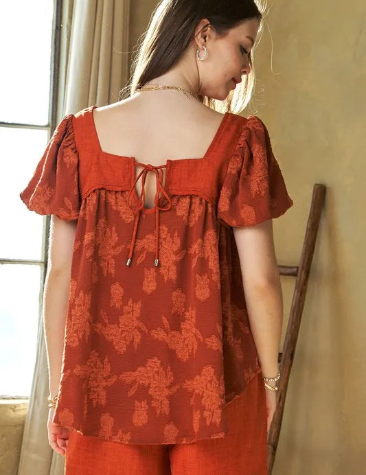 Davi & Dani Nature Printed Square Neck Puff Sleeve Blouse | Daverri Fashions