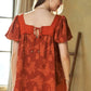 Davi & Dani Nature Printed Square Neck Puff Sleeve Blouse