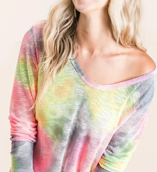 BiBi Tie Dye Print Low Gauge Knit Top - DAVERRI FASHIONS