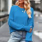 Vibrant blue round neck drop shoulder long sleeve knit sweater