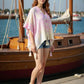 Daverri openwork tassel gradient knit pink-to-white poncho
